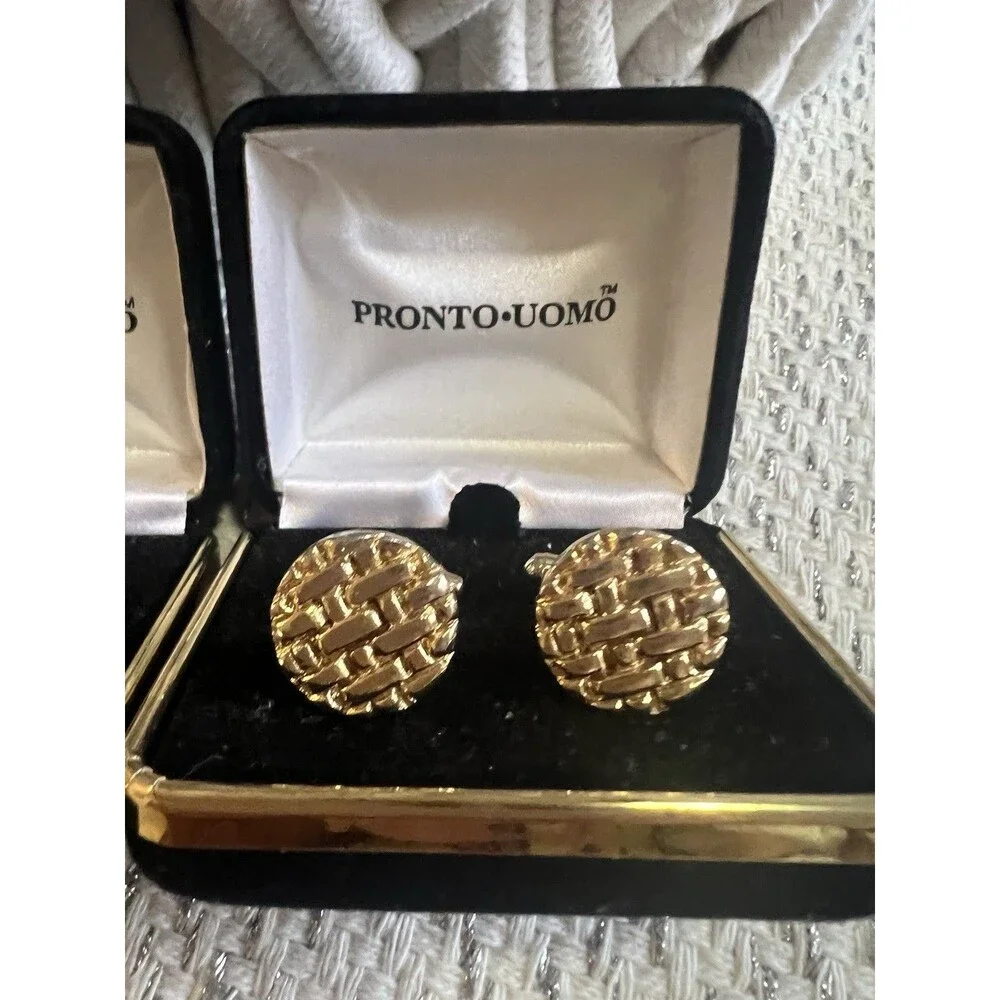 VTG Pronto Uomo Men’s Shirt Formal Cufflinks Lot Of 3 In Orig Case